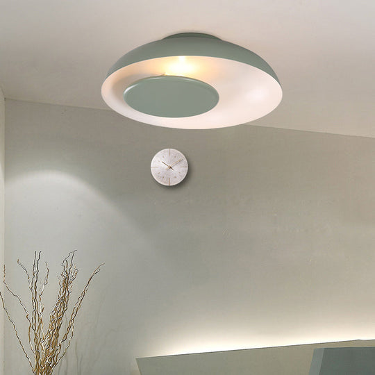 Kids Macaron Barn Ceiling Light - Flush Mount Metallic Finish For Child Bedroom