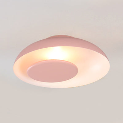 Kids Macaron Barn Ceiling Light - Flush Mount Metallic Finish For Child Bedroom Pink