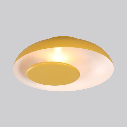 Kid’s Macaron Barn Ceiling Light - Flush Mount Metallic Finish For Child Bedroom Yellow