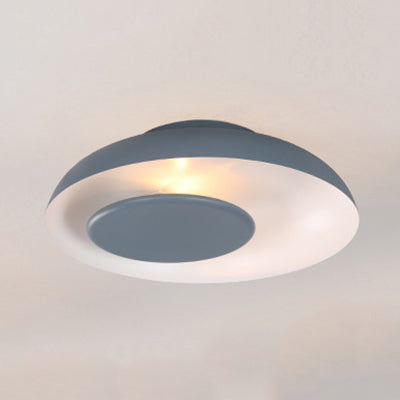 Kids Macaron Barn Ceiling Light - Flush Mount Metallic Finish For Child Bedroom Blue