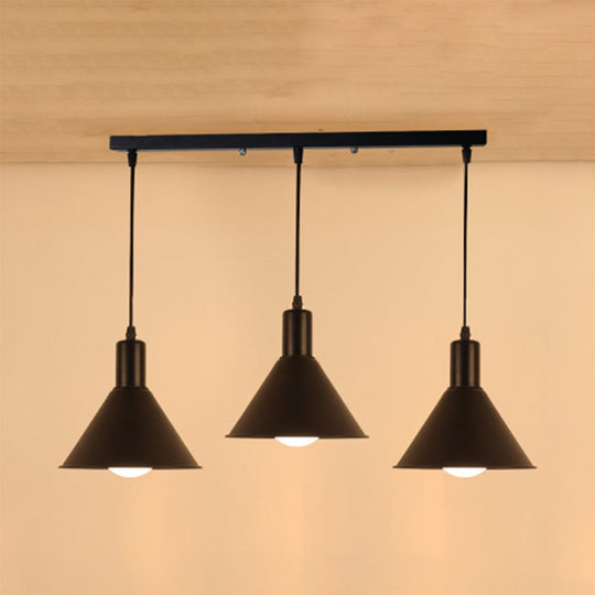 Industrial Metallic Funnel Dining Room Ceiling Light - 3-Light Black Pendant With Linear/Round