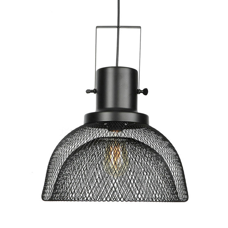 Industrial Mesh Cage Pendant Light - Black Metal Single Lamp For Living Room Hanging With Shade