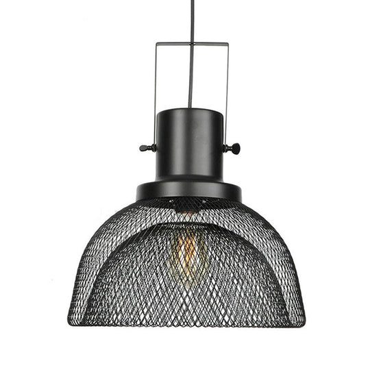 Industrial Mesh Cage Pendant Light - Black Metal Single Lamp For Living Room Hanging With Shade