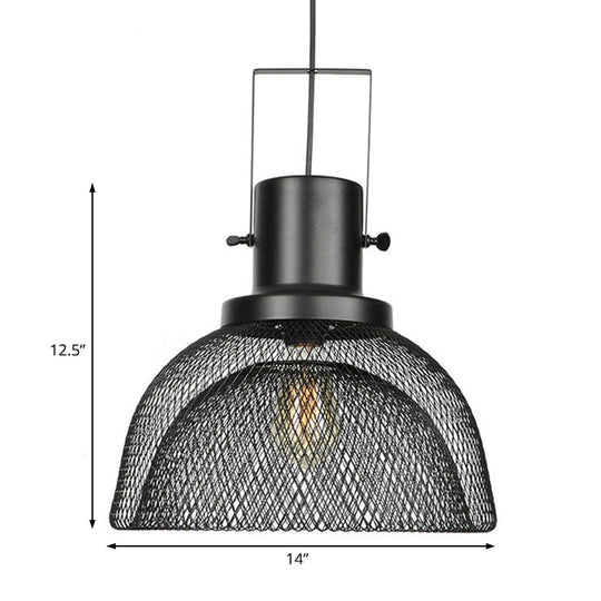 Industrial Mesh Cage Pendant Light - Black Metal Single Lamp For Living Room Hanging With Shade