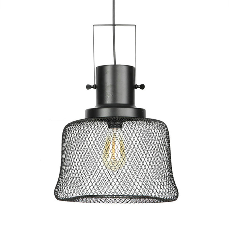 Industrial Mesh Cage Pendant Light - Black Metal Single Lamp For Living Room Hanging With Shade