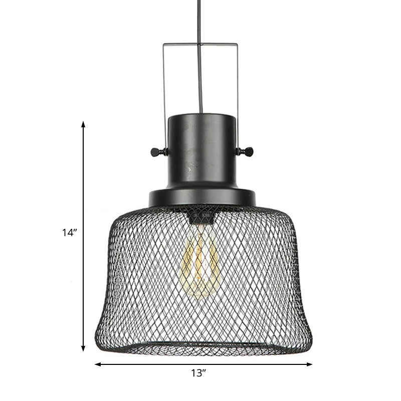 Industrial Metal Pendant Light - Mesh Cage 1-Light Black Shade Living Room Hanging Lamp