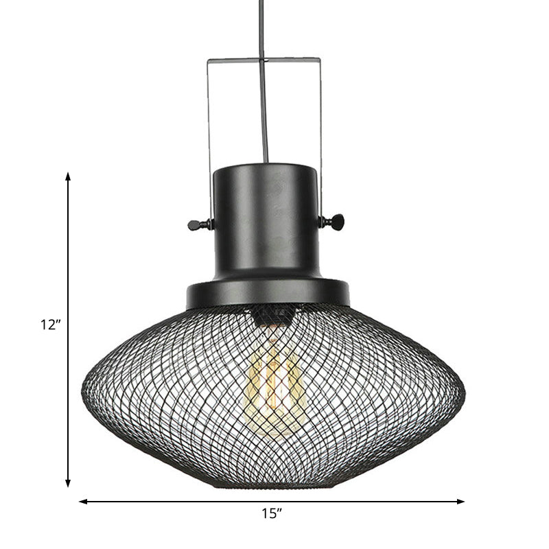 Industrial Mesh Cage Pendant Light - Black Metal Single Lamp For Living Room Hanging With Shade