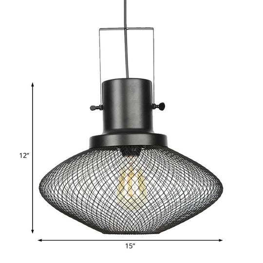 Industrial Mesh Cage Pendant Light - Black Metal Single Lamp For Living Room Hanging With Shade