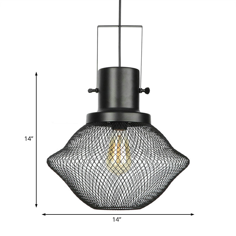 Industrial Mesh Cage Pendant Light - Black Metal Single Lamp For Living Room Hanging With Shade