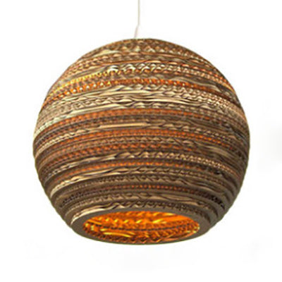 Asian Stylish Corrugated Paper Pendant Lamp In Brown With Drum/Cylinder/Globe Design / Globe