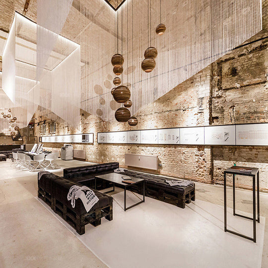 Asian Stylish Corrugated Paper Pendant Lamp In Brown With Drum/Cylinder/Globe Design