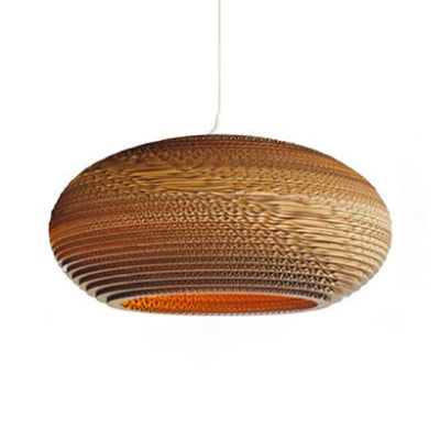 Asian Stylish Corrugated Paper Pendant Lamp In Brown With Drum/Cylinder/Globe Design / Drum