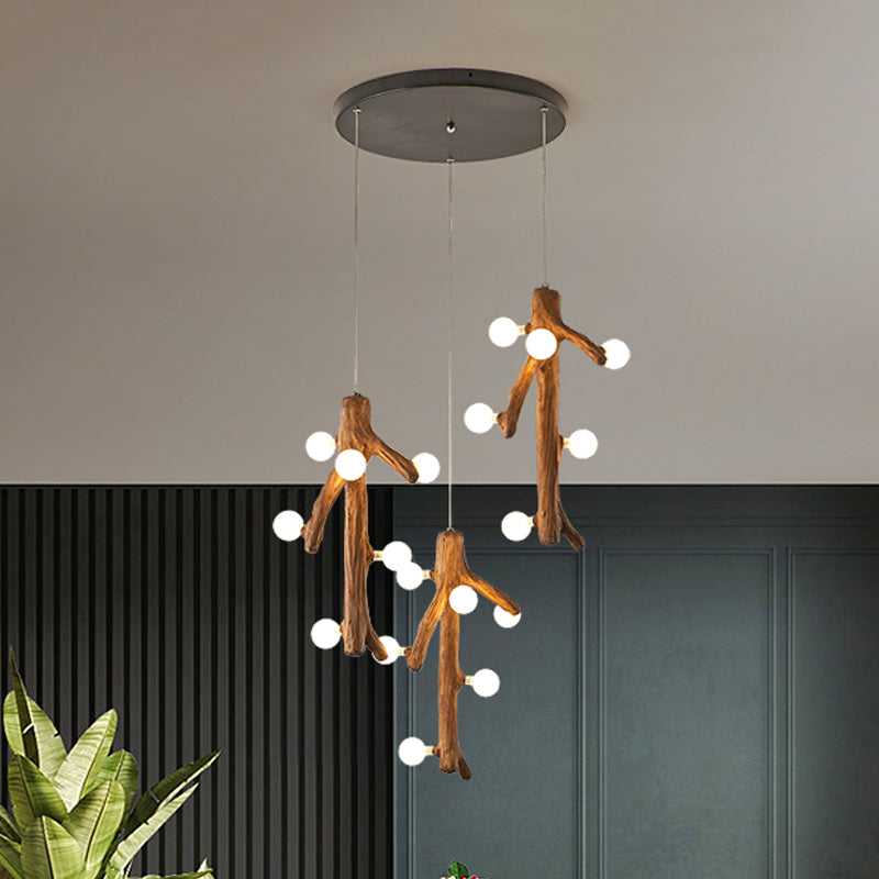 Modern Branch Resin Multi Ceiling Light - 18 Heads Hanging Lighting In Brown With Exposed Bulb