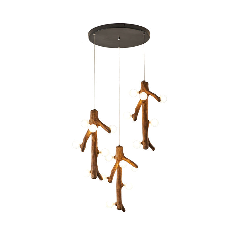 Modern Branch Resin Multi Ceiling Light - 18 Heads Hanging Lighting In Brown With Exposed Bulb