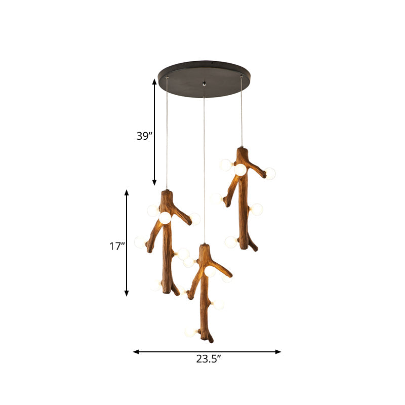 Modern Brown Resin Multi Ceiling Light With Exposed Bulb Design - 18 Heads Hanging Lighting