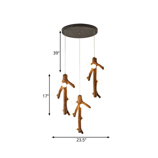 Modern Branch Resin Multi Ceiling Light - 18 Heads Hanging Lighting In Brown With Exposed Bulb