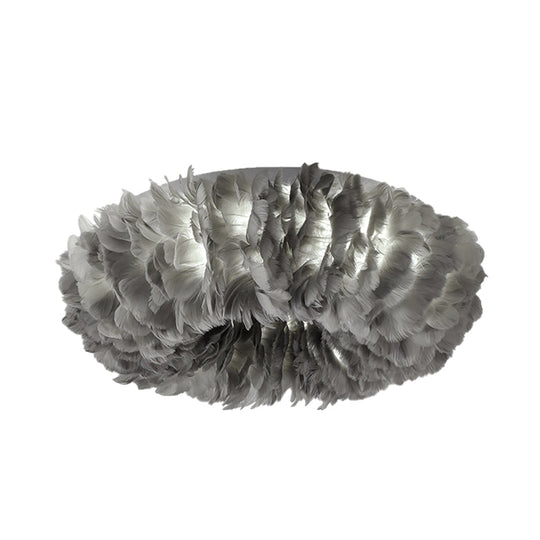 Modern Feather Flushmount Ceiling Light With 3/6 Fabric Heads In White/Grey/Pink For Bedroom