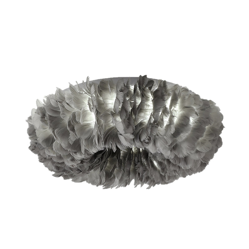 Modern Feather Flushmount Ceiling Light With 3/6 Fabric Heads In White/Grey/Pink For Bedroom
