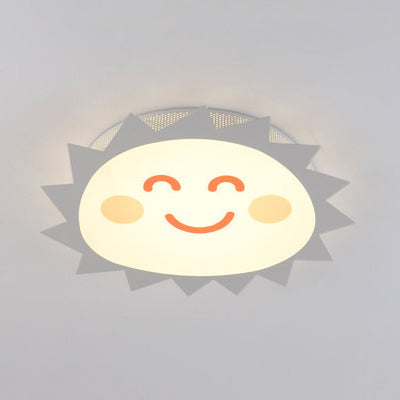 Happy Cartoon Sun Flush Mount Light: Fun & Gentle Led Ceiling Light For Kindergarten White /