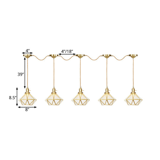 Gold Series Diamond Multi-Light Pendant With Clear Water Glass Traditional 3/5/7-Light Suspension