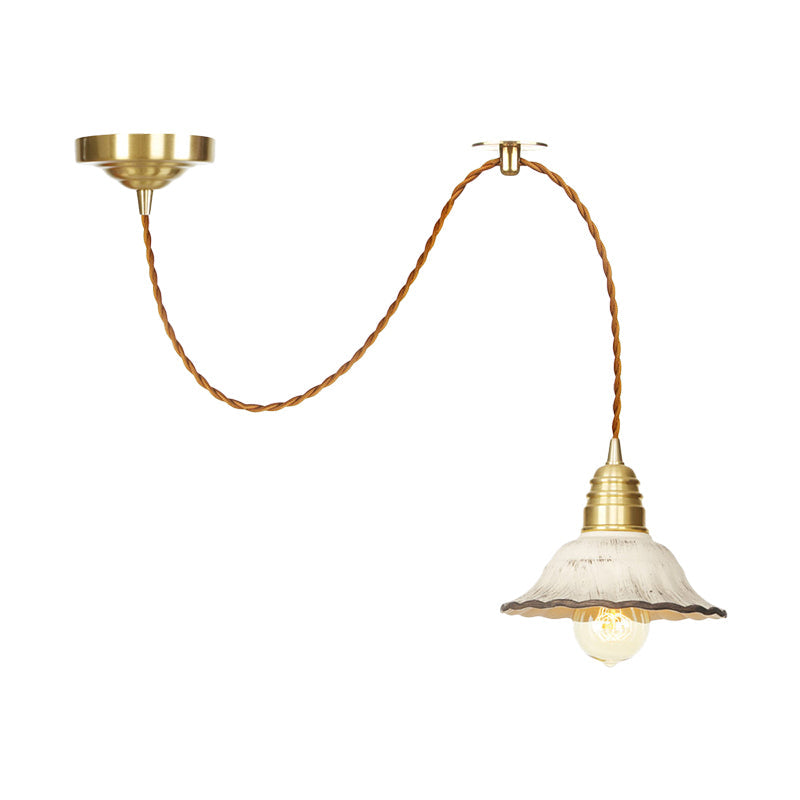 Scalloped Ceramic Pendant Lamp - Traditional Gold Lighting For Living Room Ceiling