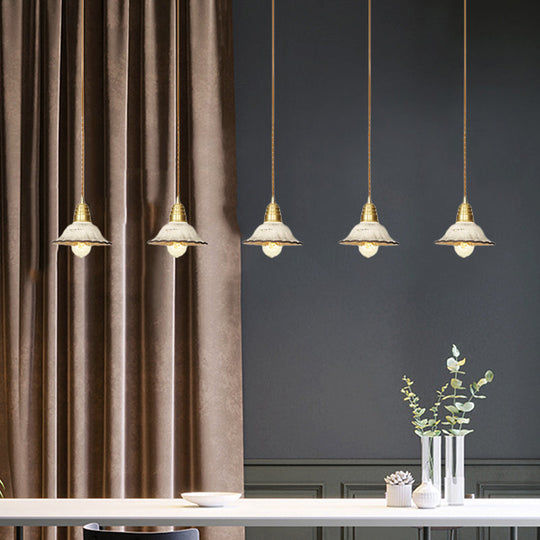 Gold Ceramics Suspension Lamp - Traditional Scalloped Multi-Hanging Light With Series Connection