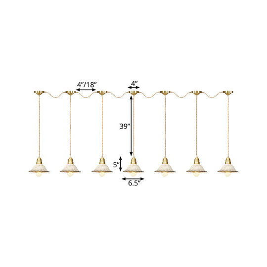 Gold Ceramics Suspension Lamp - Traditional Scalloped Multi-Hanging Light With Series Connection
