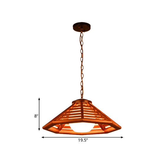 Country Wood Cone Ceiling Pendant Light - Beige/Red Brown 13/19.5 Wide 1 Restaurant Suspension Lamp