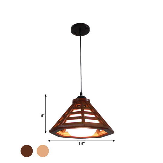 Country Wood Cone Ceiling Pendant Light - Beige/Red Brown 13/19.5 Wide 1 Restaurant Suspension Lamp