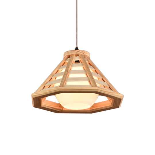 Country Wood Cone Ceiling Pendant Light - Beige/Red Brown 13/19.5 Wide 1 Restaurant Suspension Lamp