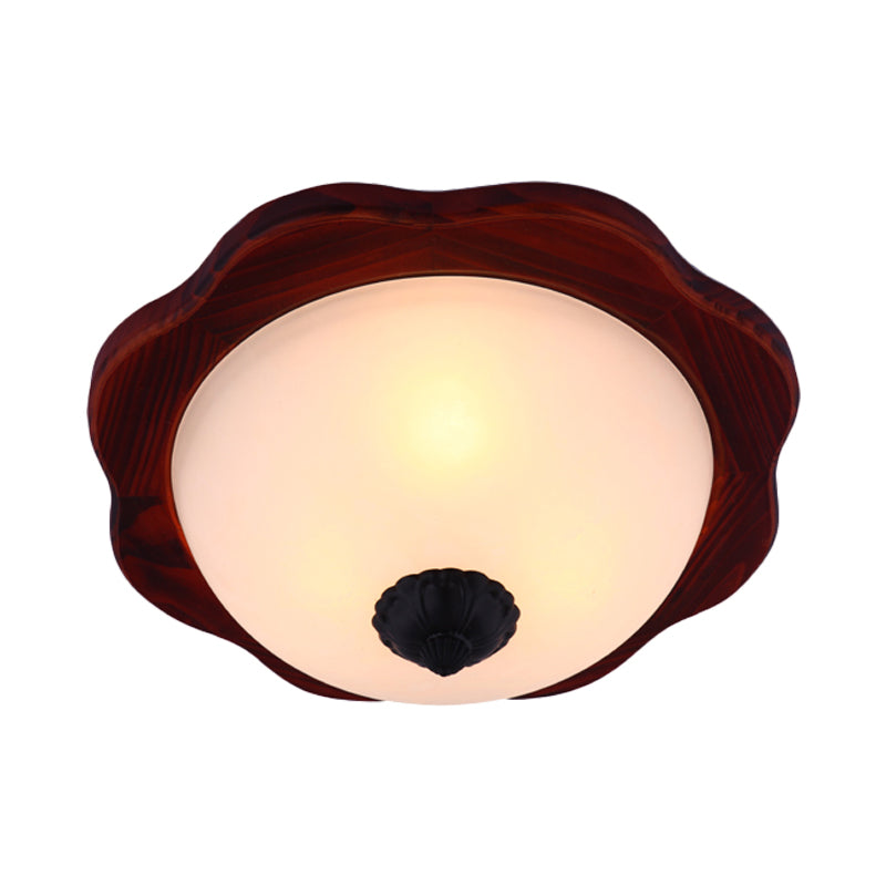 Frosted Glass Brown Flush Light Fixture - 16’/19’ W 3 Heads Rural Mount Recessed Lighting With