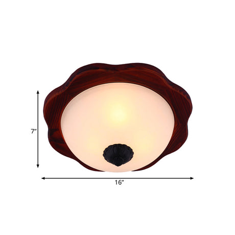Frosted Glass Brown Flush Light Fixture - 16’/19’ W 3 Heads Rural Mount Recessed Lighting With