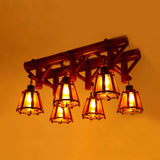 Rustic 6-Light Semi Flush Ceiling Lighting With Bamboo Shade - Perfect For Dining Room Brown