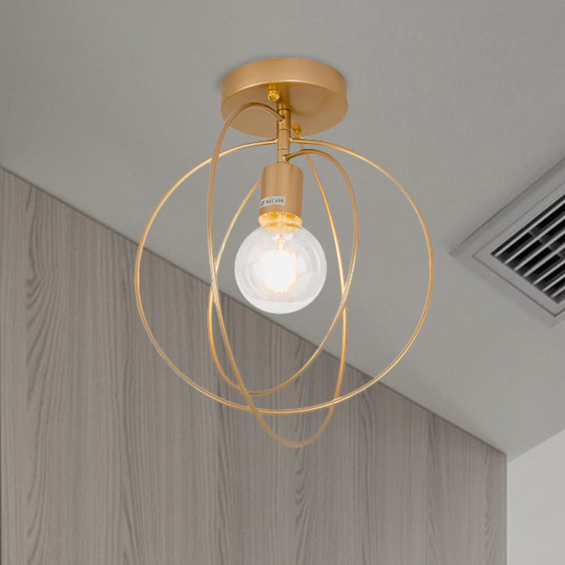 Metallic Rings Semi Flush Light - Retro Stylish Corridor Lighting (Black/Gold) Gold
