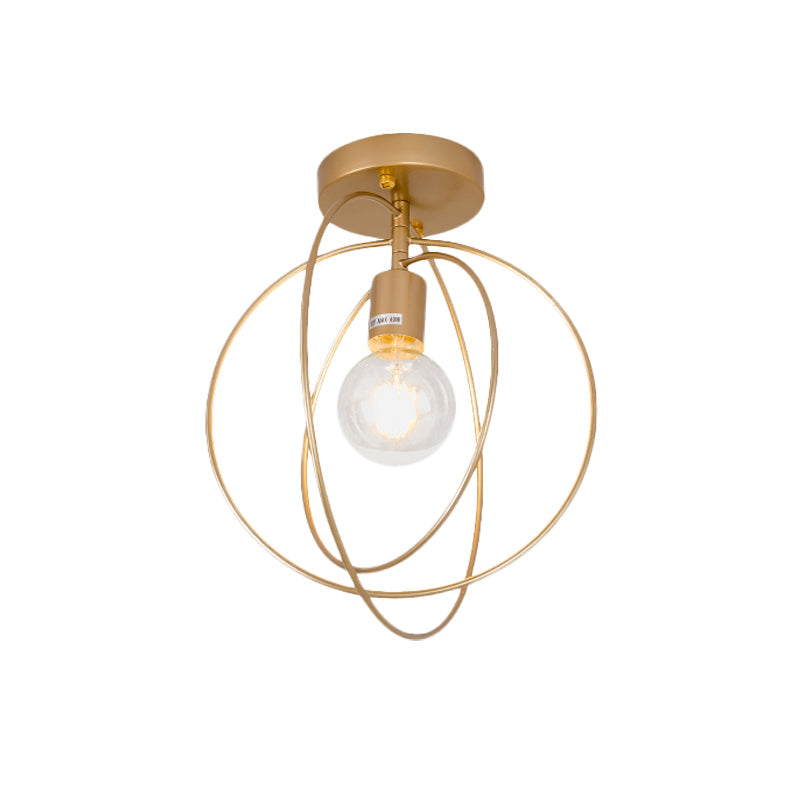 Metallic Rings Semi Flush Light - Retro Stylish Corridor Lighting (Black/Gold)