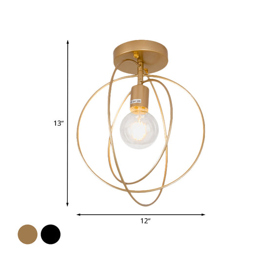 Metallic Rings Semi Flush Light - Retro Stylish Corridor Lighting (Black/Gold)