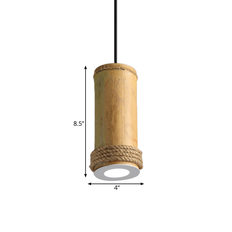 Industrial Bamboo Pendant Light With Rope Detail For Living Room