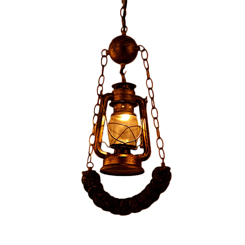 Industrial Style Pendant Lighting: Clear Glass Brass Hanging Lamp Kit With Kerosene & Resin Curved