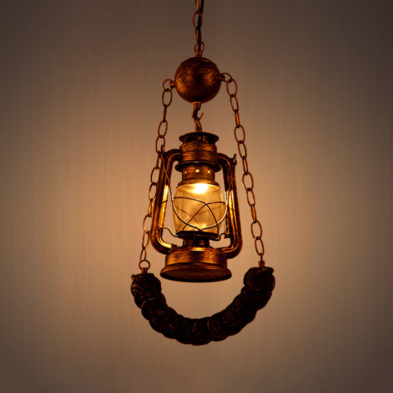 Industrial Style Pendant Lighting: Clear Glass Brass Hanging Lamp Kit With Kerosene & Resin Curved