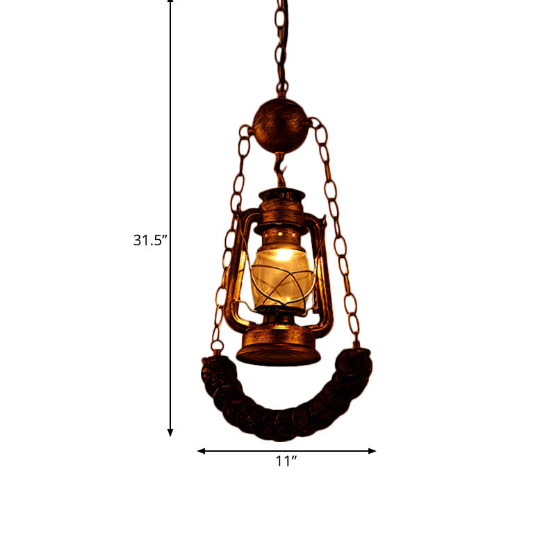 Industrial Style Pendant Lighting: Clear Glass Brass Hanging Lamp Kit With Kerosene & Resin Curved