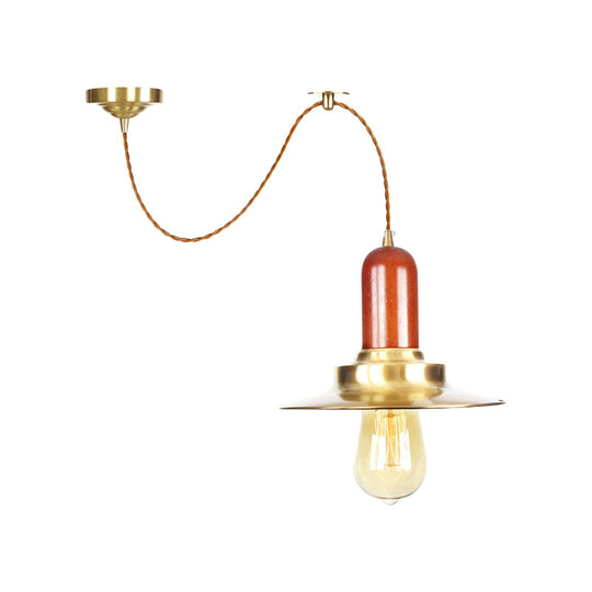 Industrial Gold Pendant Lighting - Flat Shape Bulb Fixture With Metallic Finish For Stylish Ceiling