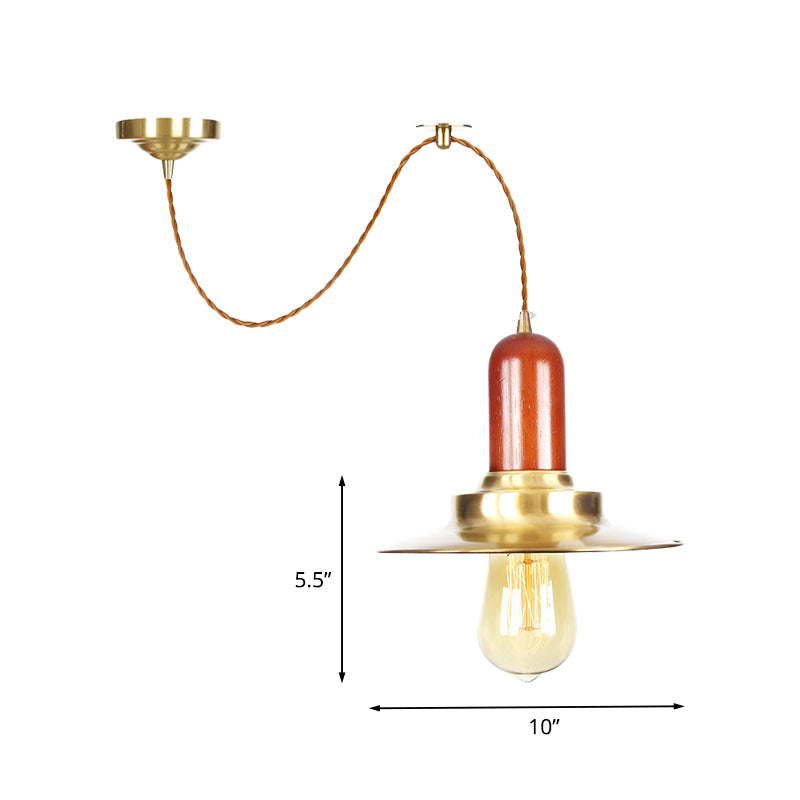 Industrial Gold Pendant Lighting - Flat Shape Bulb Fixture With Metallic Finish For Stylish Ceiling
