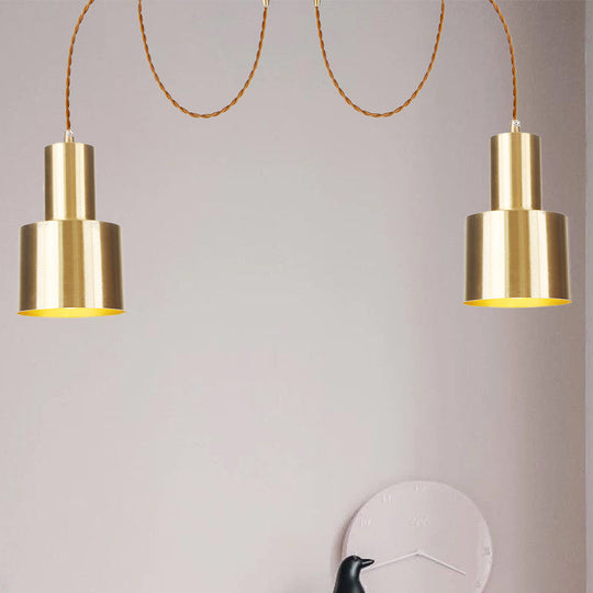 Industrial Metal Multi Pendant Light With Gold Finish - Tubular Living Room Ceiling Lamp