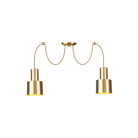 Industrial Metal Multi Pendant Light With Gold Finish - Tubular Living Room Ceiling Lamp