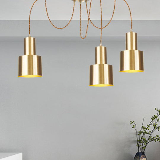 Industrial Metal Multi Pendant Light With Gold Finish - Tubular Living Room Ceiling Lamp