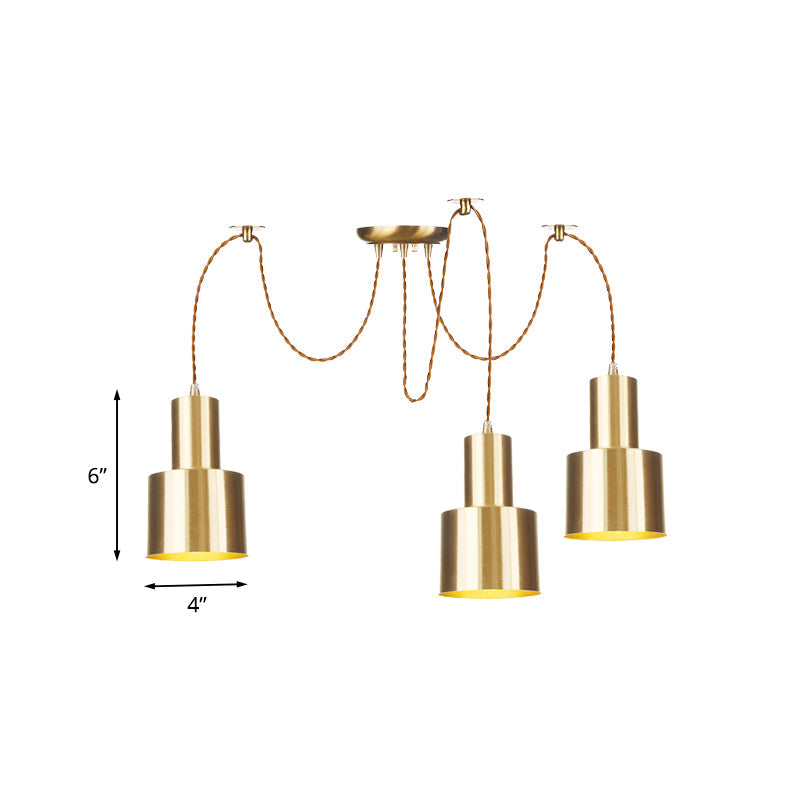 Industrial Metal Multi Pendant Light With Gold Finish - Tubular Living Room Ceiling Lamp