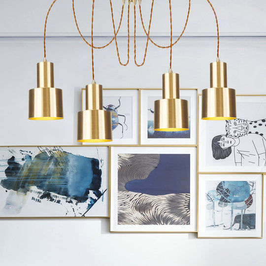 Industrial Metal Multi Pendant Light With Gold Finish - Tubular Living Room Ceiling Lamp