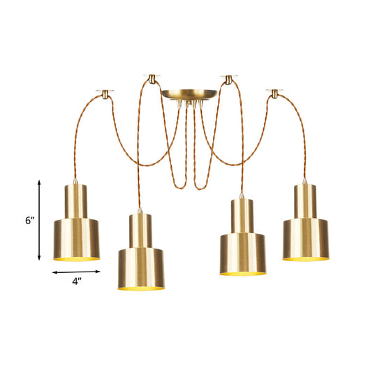 Industrial Metal Multi Pendant Light With Gold Finish - Tubular Living Room Ceiling Lamp