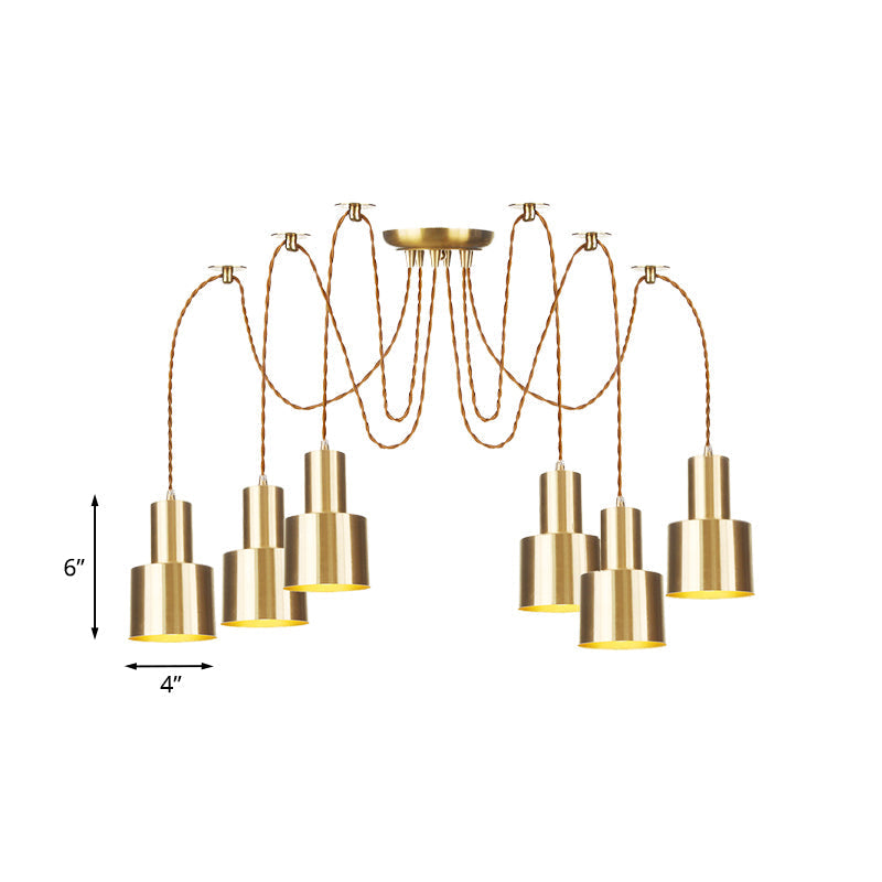 Industrial Metal Multi Pendant Light With Gold Finish - Tubular Living Room Ceiling Lamp