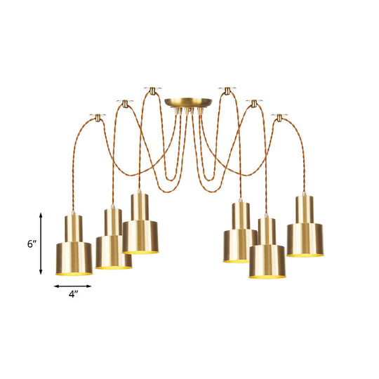 Industrial Metal Multi Pendant Light With Gold Finish - Tubular Living Room Ceiling Lamp